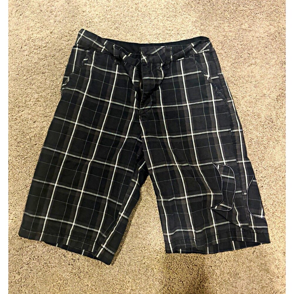 Hurley Men’s Black/Gray Plaid Chino Shorts Cotton/Polyester Zip Pockets